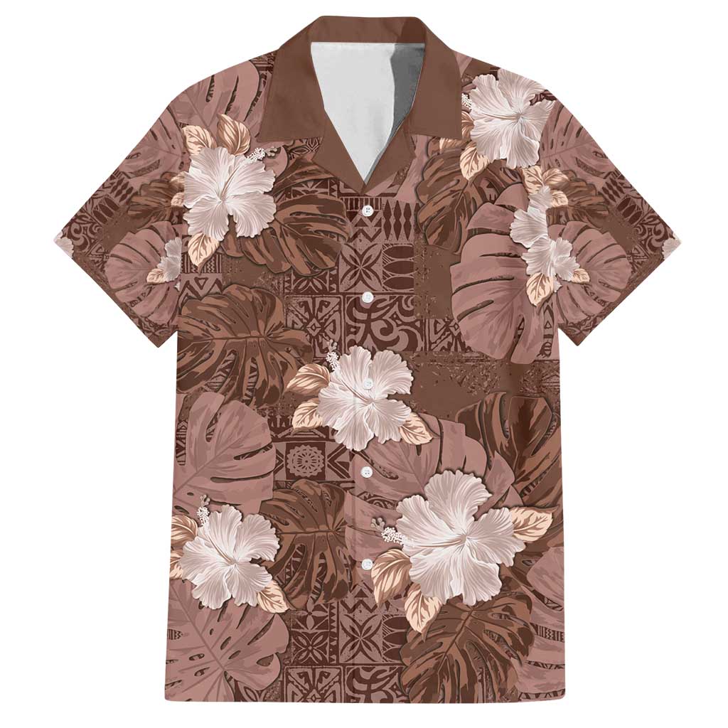 Hawaii Family Matching Puletasi and Hawaiian Shirt Brown Polynesian Monstera Patterns DT05 Dad's Shirt - Short Sleeve Brown - Polynesian Pride