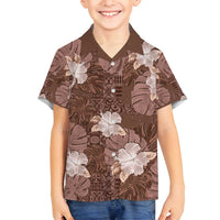Hawaii Family Matching Puletasi and Hawaiian Shirt Brown Polynesian Monstera Patterns DT05 Son's Shirt Brown - Polynesian Pride