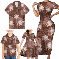 Hawaii Family Matching Short Sleeve Bodycon Dress and Hawaiian Shirt Brown Polynesian Monstera Patterns - Polynesian Pride