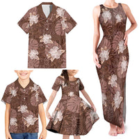 Hawaii Family Matching Tank Maxi Dress and Hawaiian Shirt Brown Polynesian Monstera Patterns - Polynesian Pride