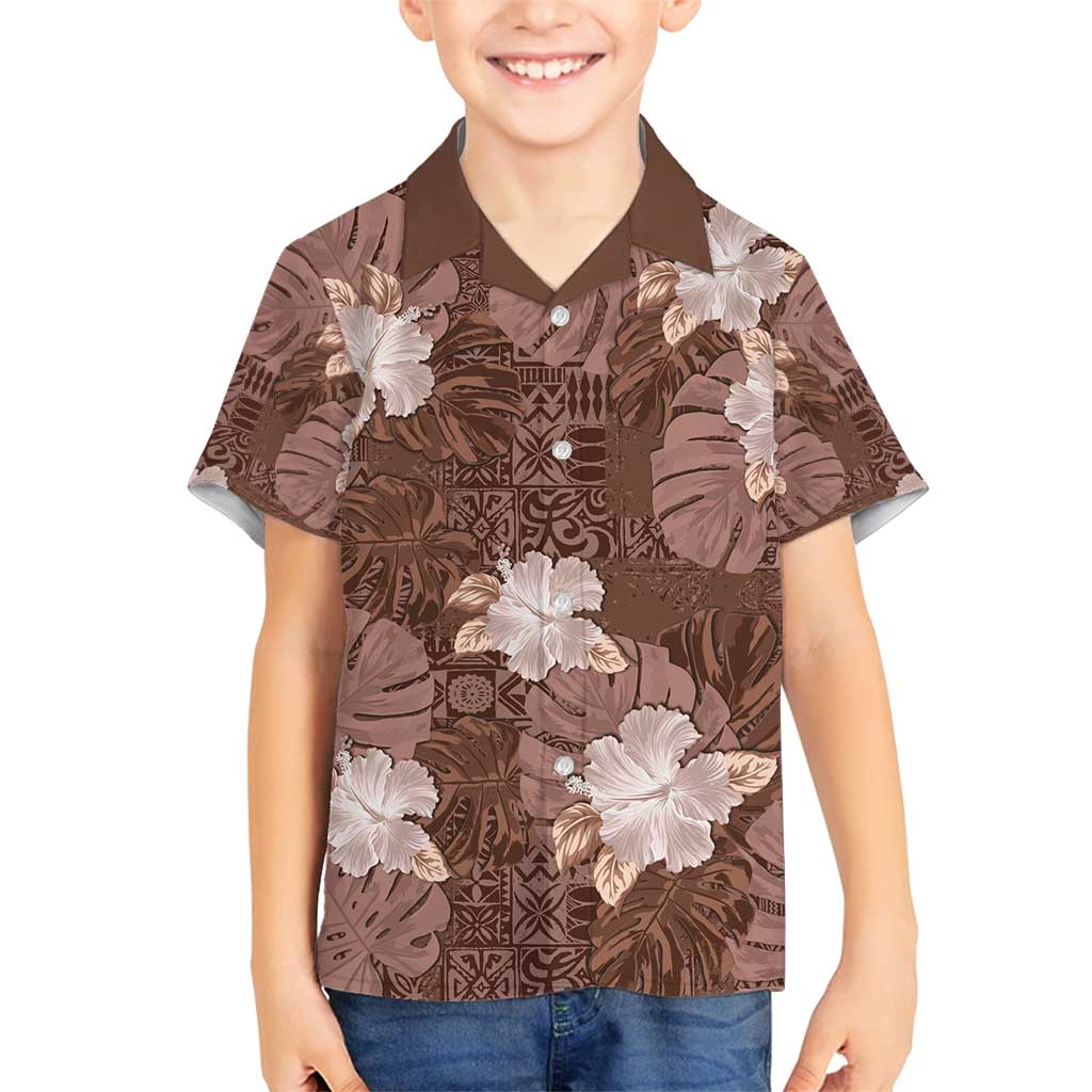 Hawaii Family Matching Tank Maxi Dress and Hawaiian Shirt Brown Polynesian Monstera Patterns - Polynesian Pride