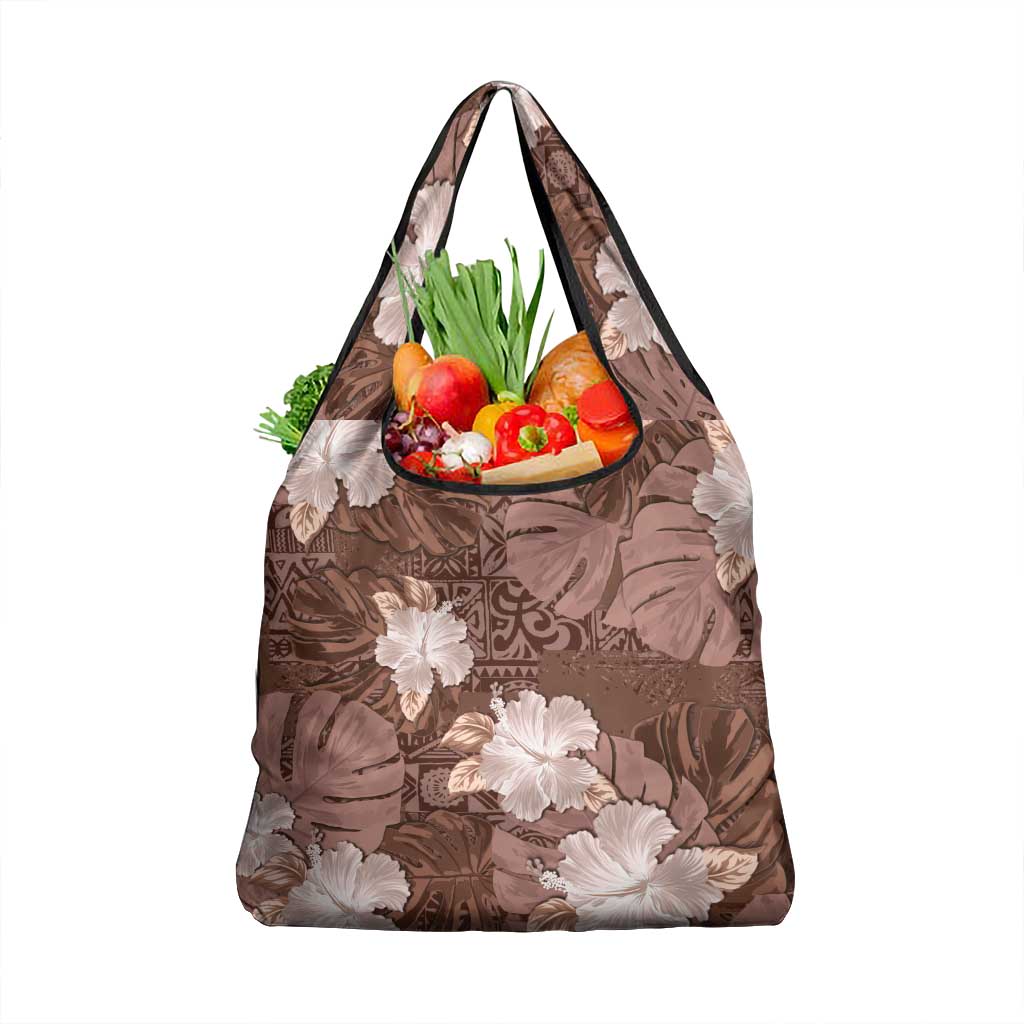 Hawaii Grocery Bag Brown Polynesian Monstera Patterns DT05 1-pack One Size Brown - Polynesian Pride
