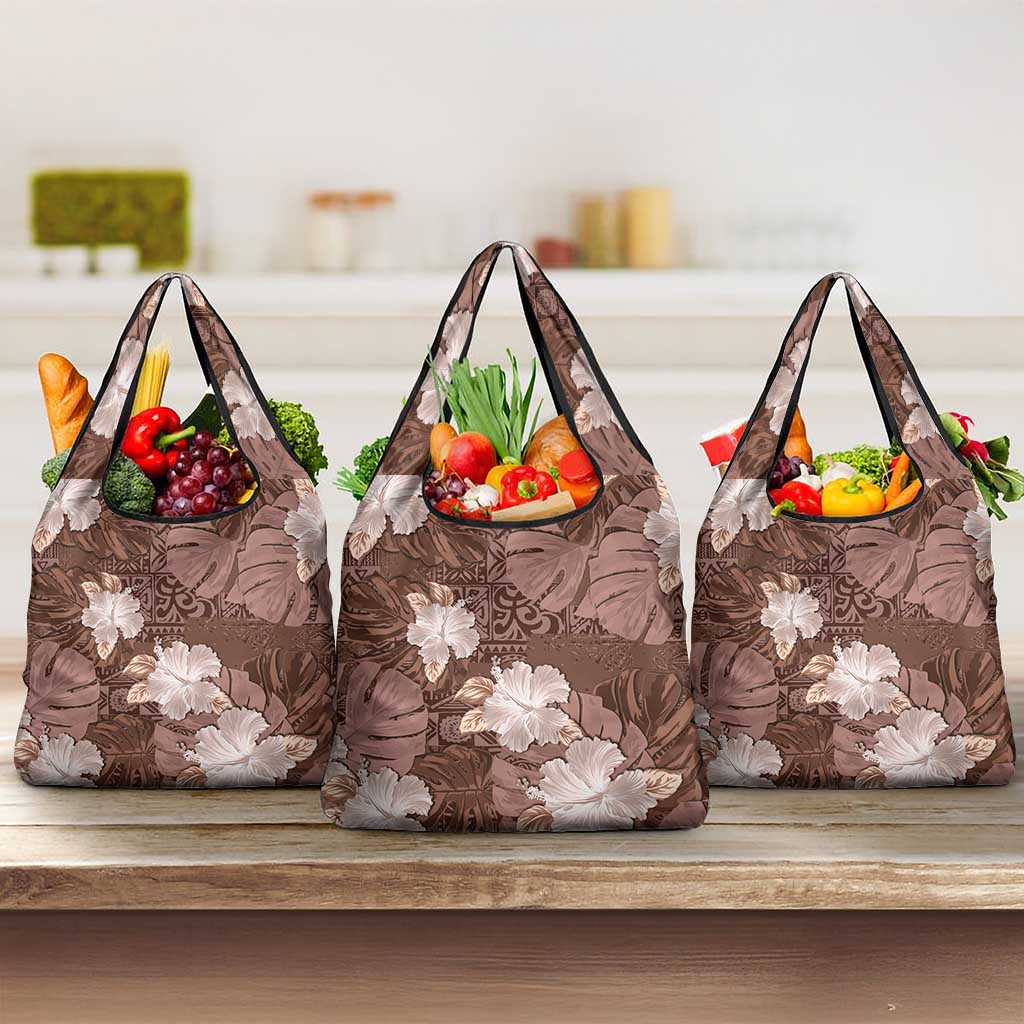 Hawaii Grocery Bag Brown Polynesian Monstera Patterns DT05 3-pack One Size Brown - Polynesian Pride