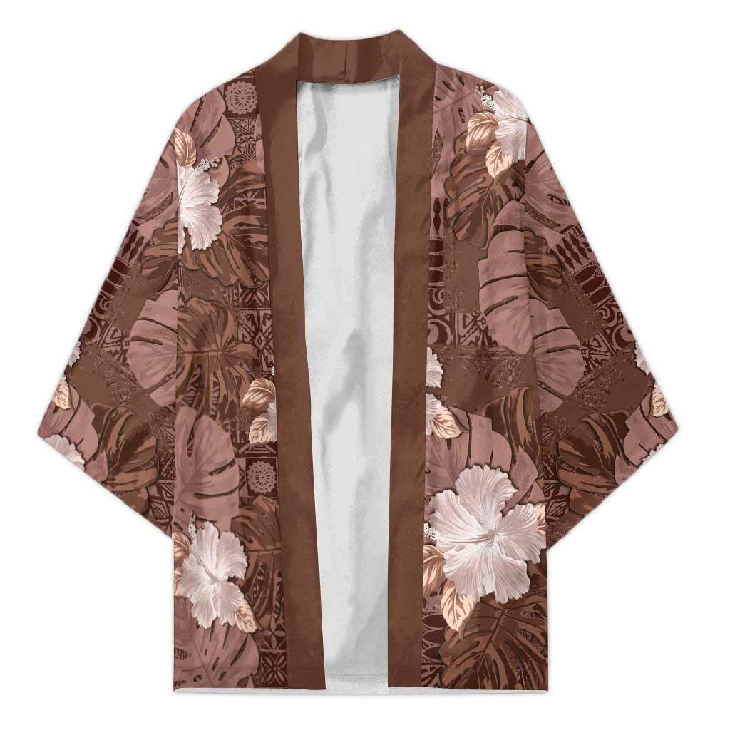 Hawaii Kimono Brown Polynesian Monstera Patterns - Polynesian Pride