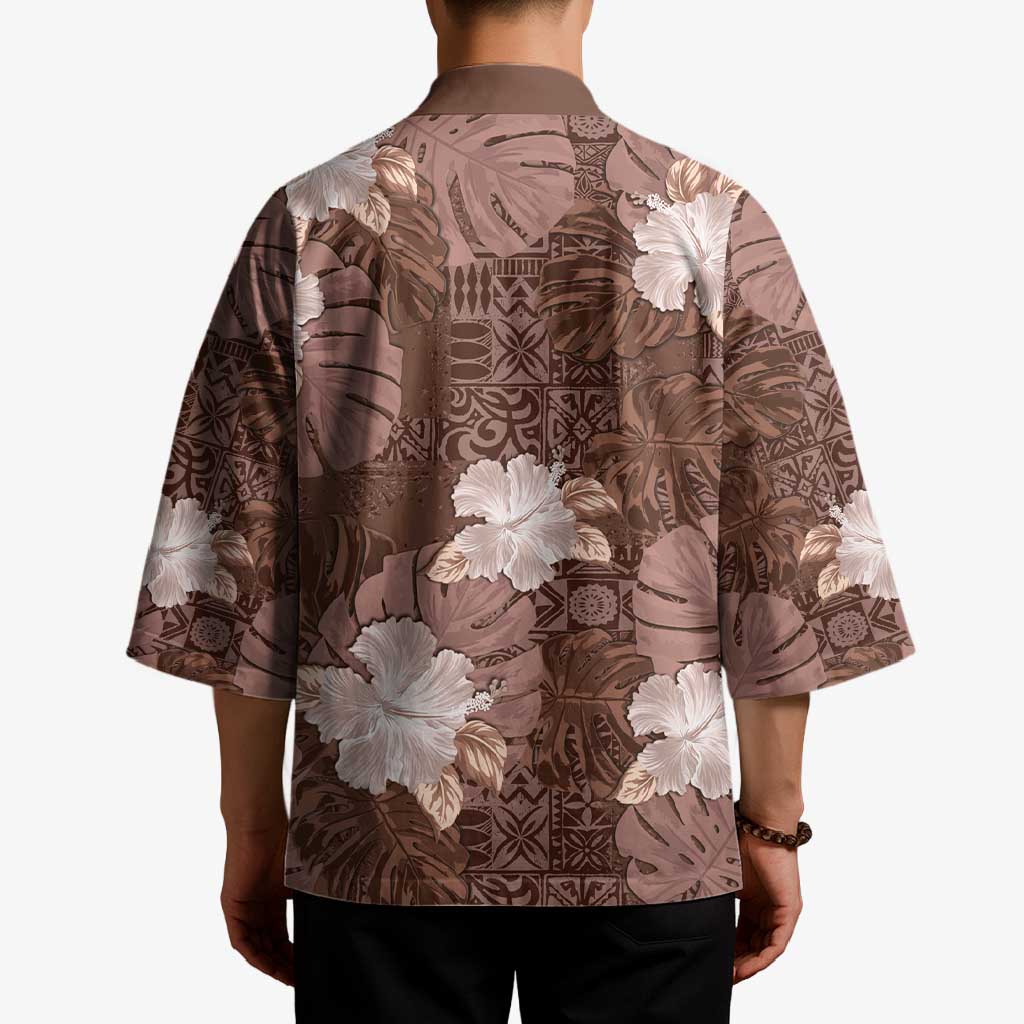 Hawaii Kimono Brown Polynesian Monstera Patterns - Polynesian Pride