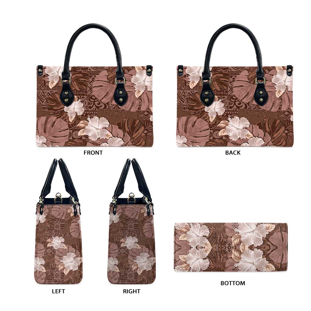 Hawaii Leather Bag Brown Polynesian Monstera Patterns - Polynesian Pride