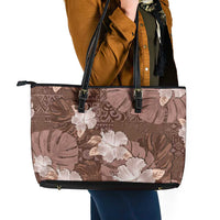Hawaii Leather Tote Bag Brown Polynesian Monstera Patterns - Polynesian Pride
