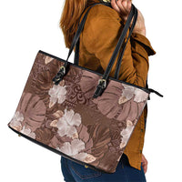 Hawaii Leather Tote Bag Brown Polynesian Monstera Patterns - Polynesian Pride