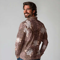 Hawaii Long Sleeve Polo Shirt Brown Polynesian Monstera Patterns DT05 - Polynesian Pride