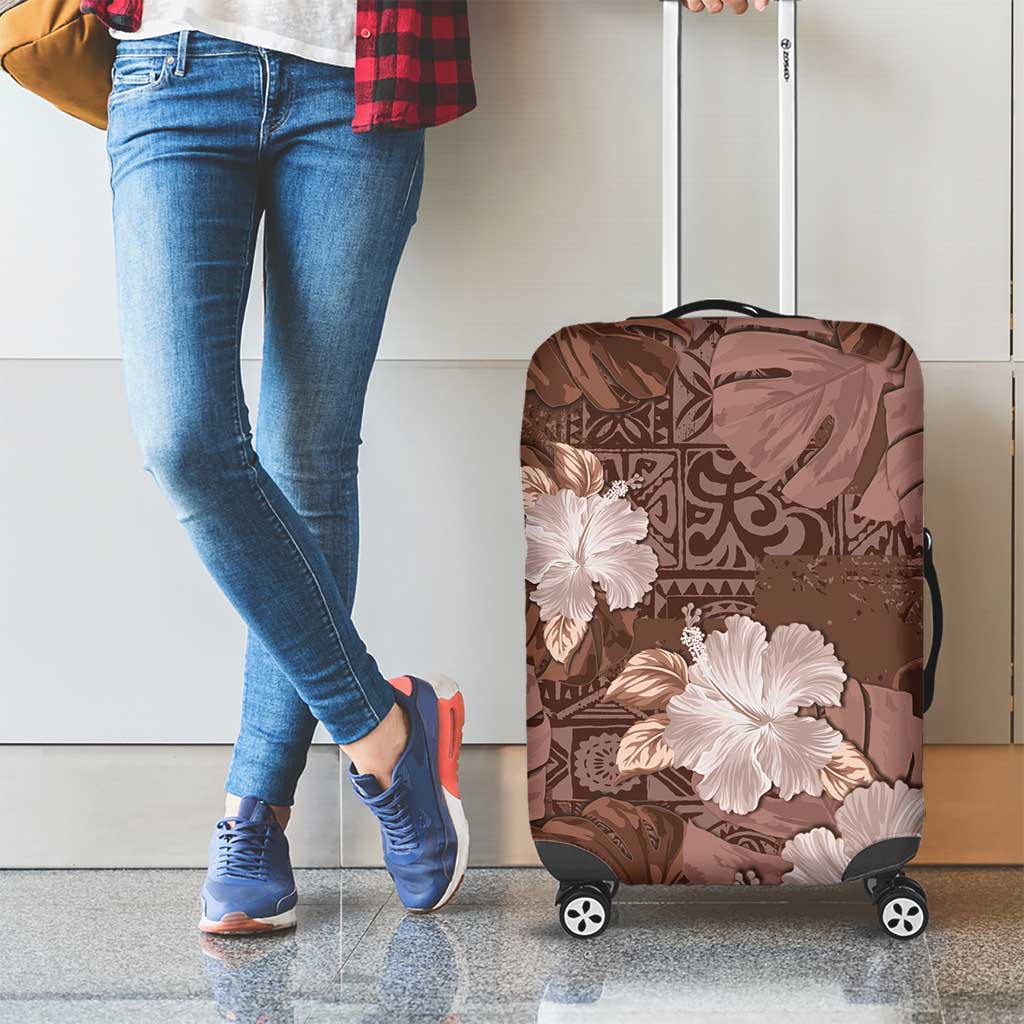 Hawaii Luggage Cover Brown Polynesian Monstera Patterns - Polynesian Pride