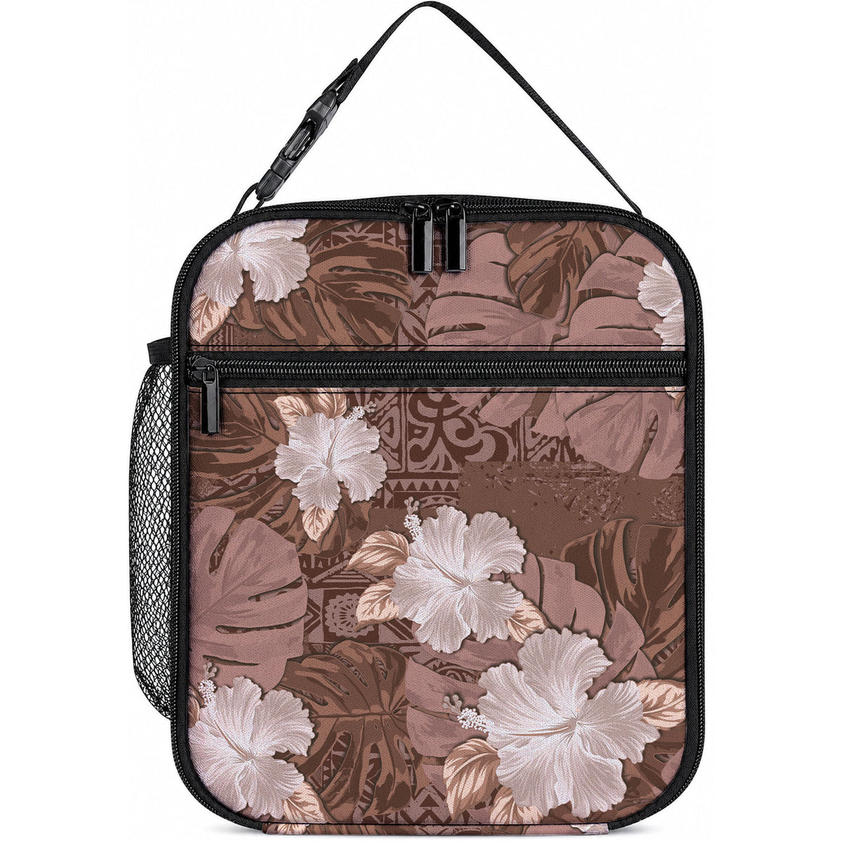 Hawaii Lunch Bag Brown Polynesian Monstera Patterns DT05 10.2 × 8.3 × 4.3 inch Brown - Polynesian Pride