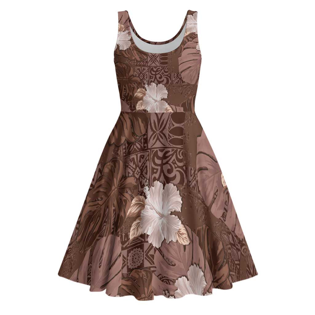 Hawaii Midi Dress Brown Polynesian Monstera Patterns - Polynesian Pride