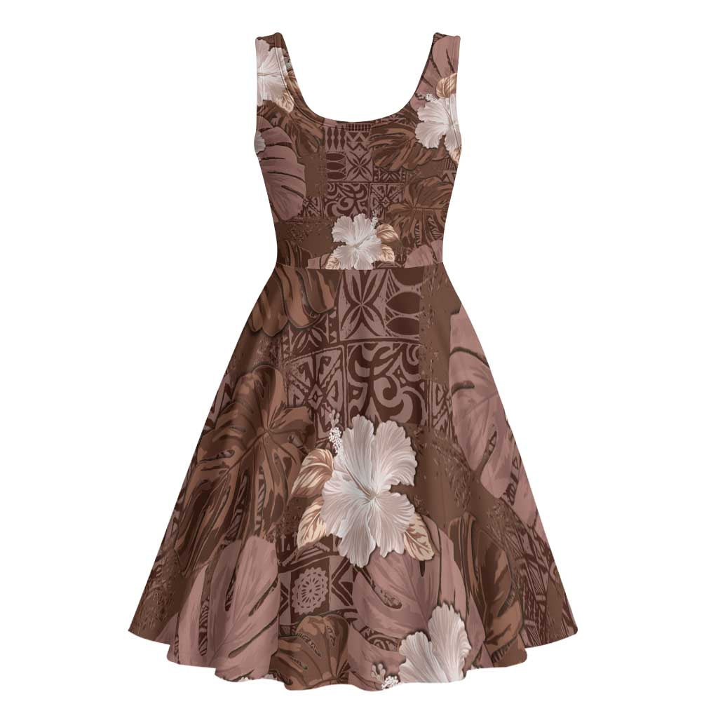 Hawaii Midi Dress Brown Polynesian Monstera Patterns - Polynesian Pride