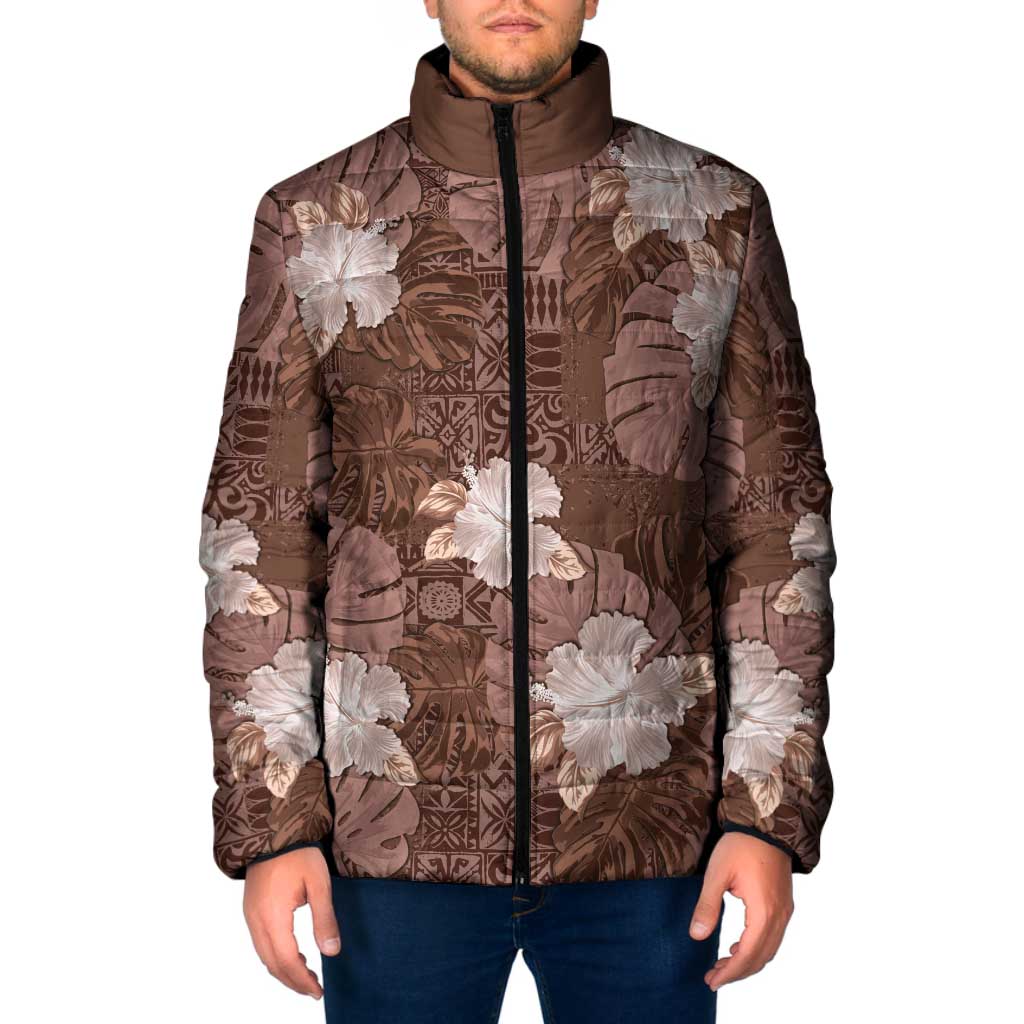 Hawaii Padded Jacket Brown Polynesian Monstera Patterns DT05 Men Brown - Polynesian Pride