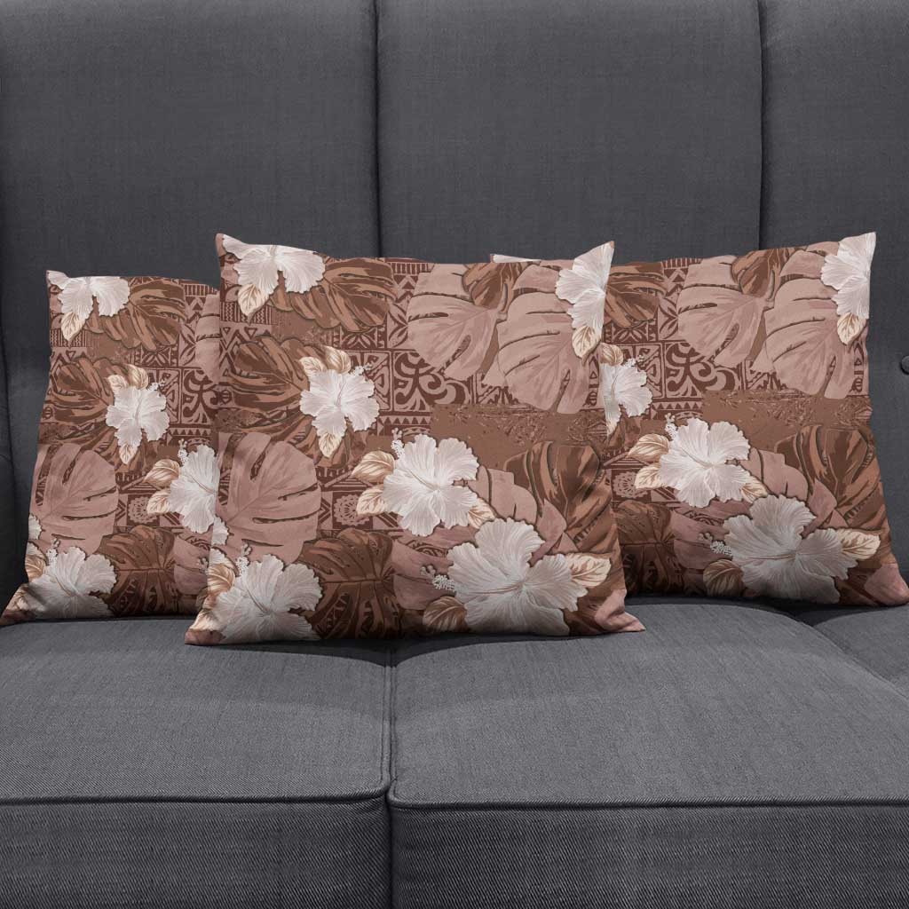 Hawaii Pillow Cover Brown Polynesian Monstera Patterns - Polynesian Pride
