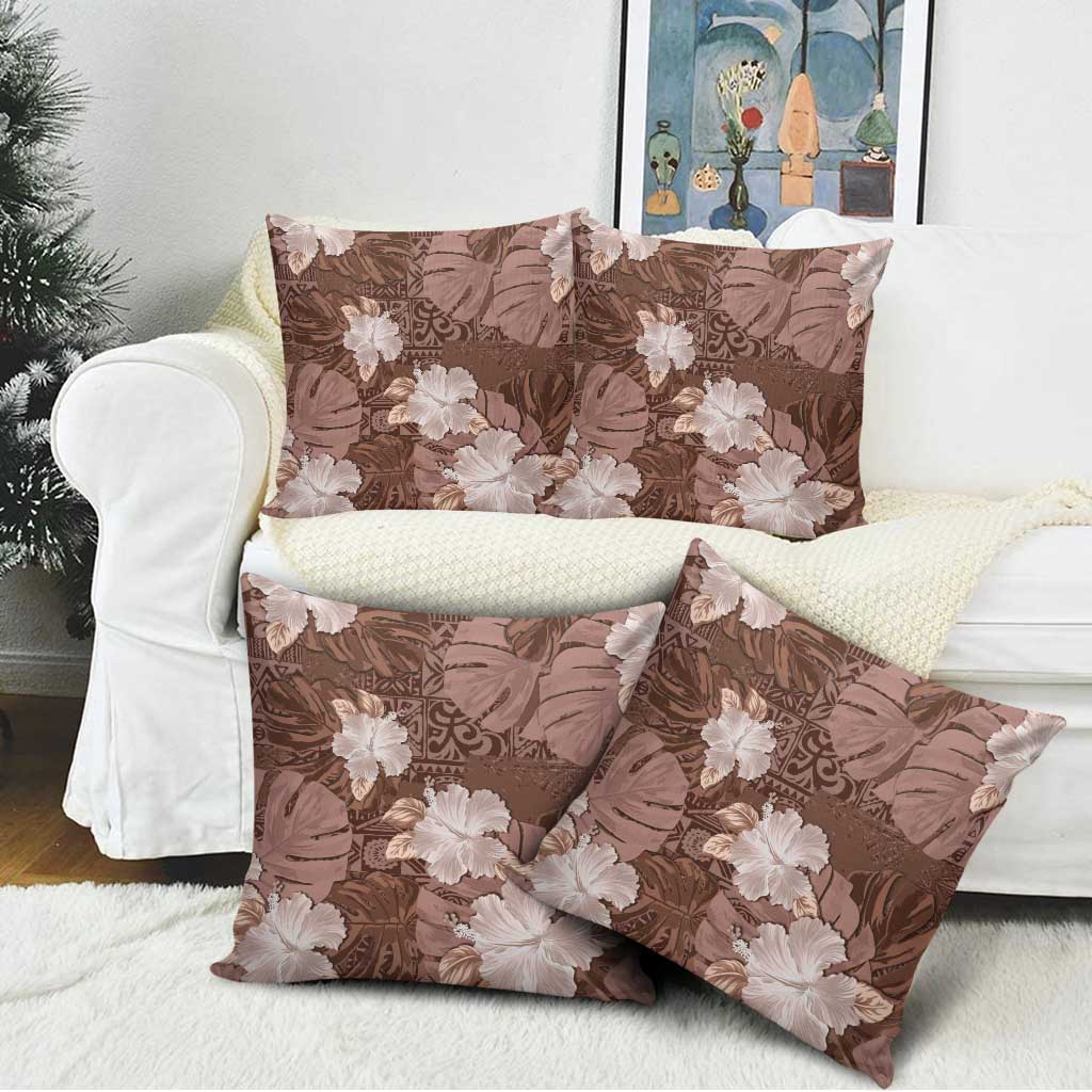 Hawaii Pillow Cover Brown Polynesian Monstera Patterns - Polynesian Pride