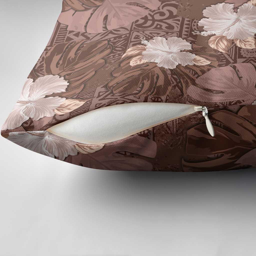 Hawaii Pillow Cover Brown Polynesian Monstera Patterns - Polynesian Pride