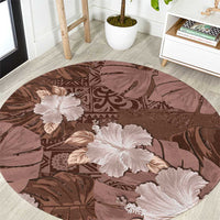 Hawaii Round Carpet Brown Polynesian Monstera Patterns - Polynesian Pride