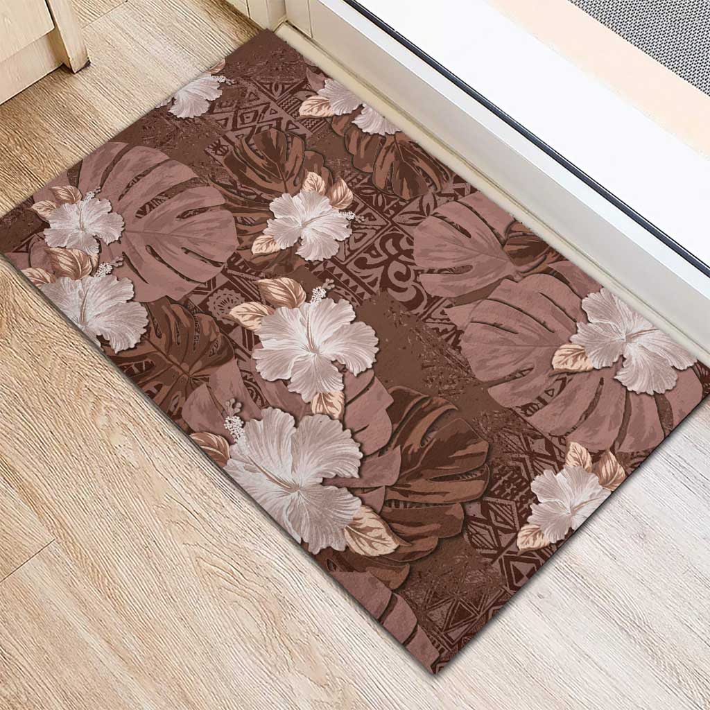 Hawaii Rubber Doormat Brown Polynesian Monstera Patterns DT05 - Polynesian Pride