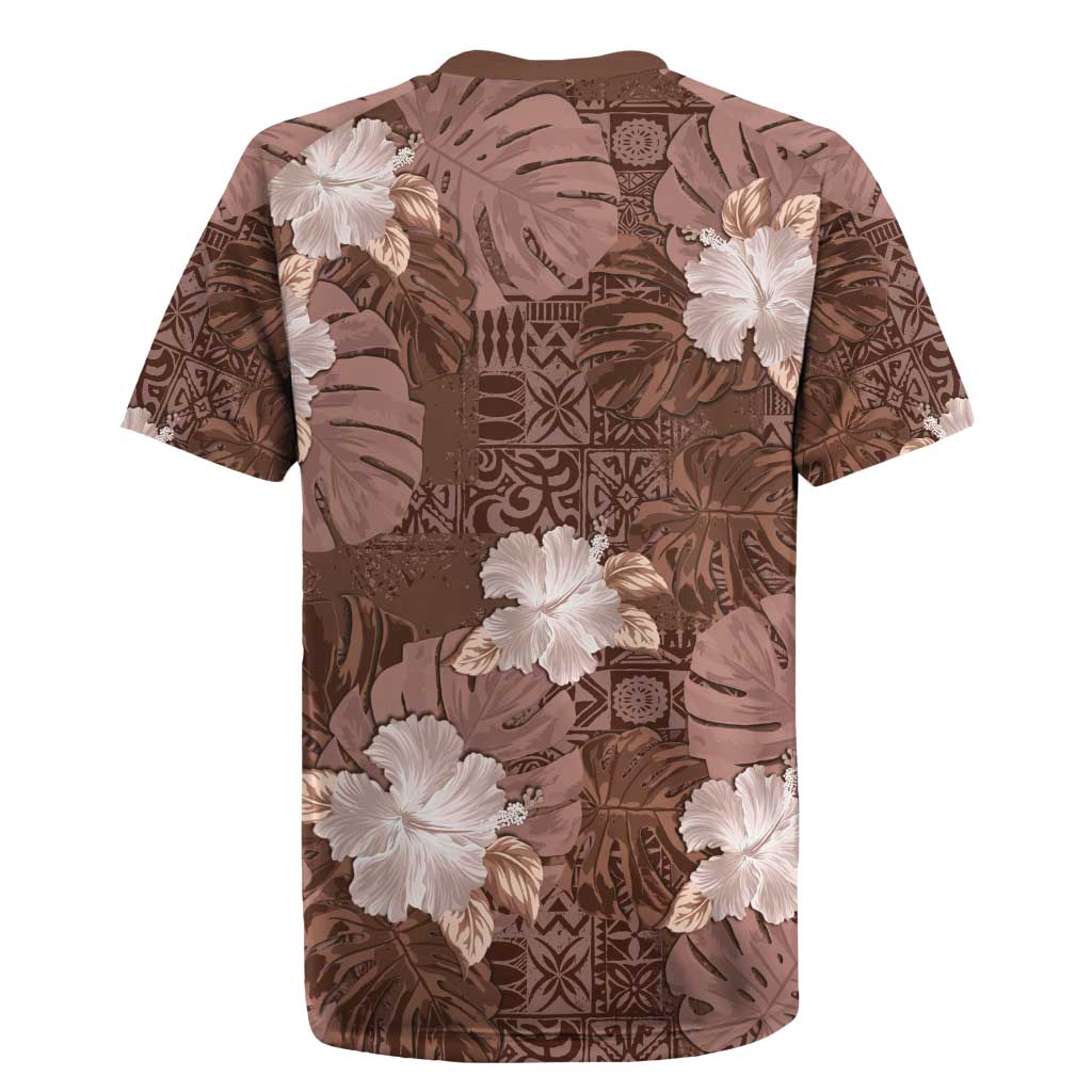 Hawaii Rugby Jersey Brown Polynesian Monstera Patterns DT05 - Polynesian Pride