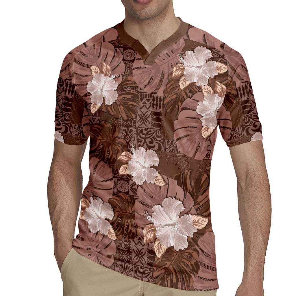 Hawaii Rugby Jersey Brown Polynesian Monstera Patterns DT05 - Polynesian Pride