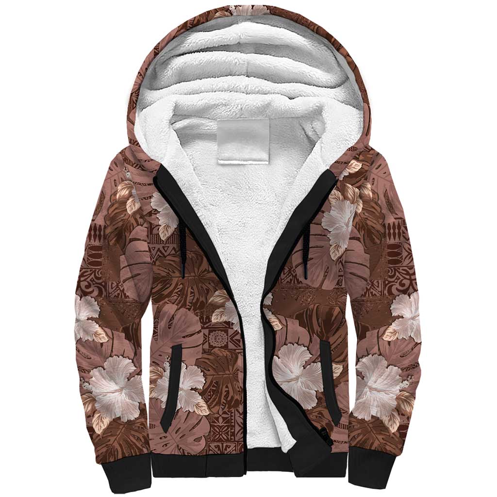 Hawaii Sherpa Hoodie Brown Polynesian Monstera Patterns DT05 Unisex Brown - Polynesian Pride