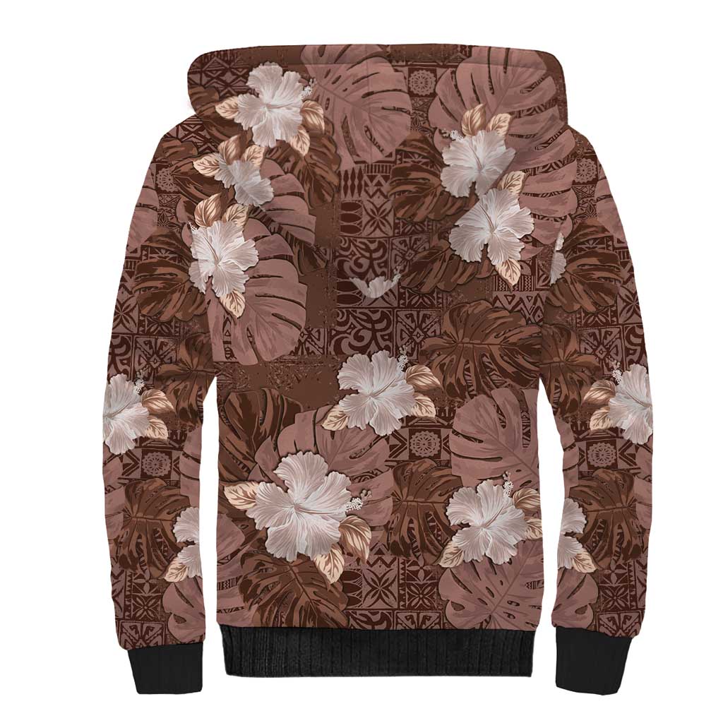 Hawaii Sherpa Hoodie Brown Polynesian Monstera Patterns DT05 - Polynesian Pride
