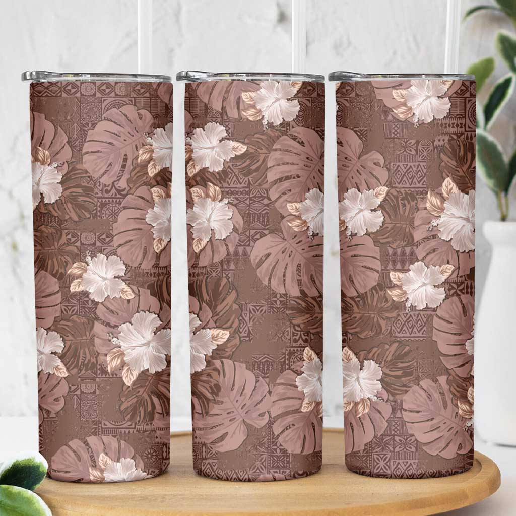 Hawaii Skinny Tumbler Brown Polynesian Monstera Patterns - Polynesian Pride