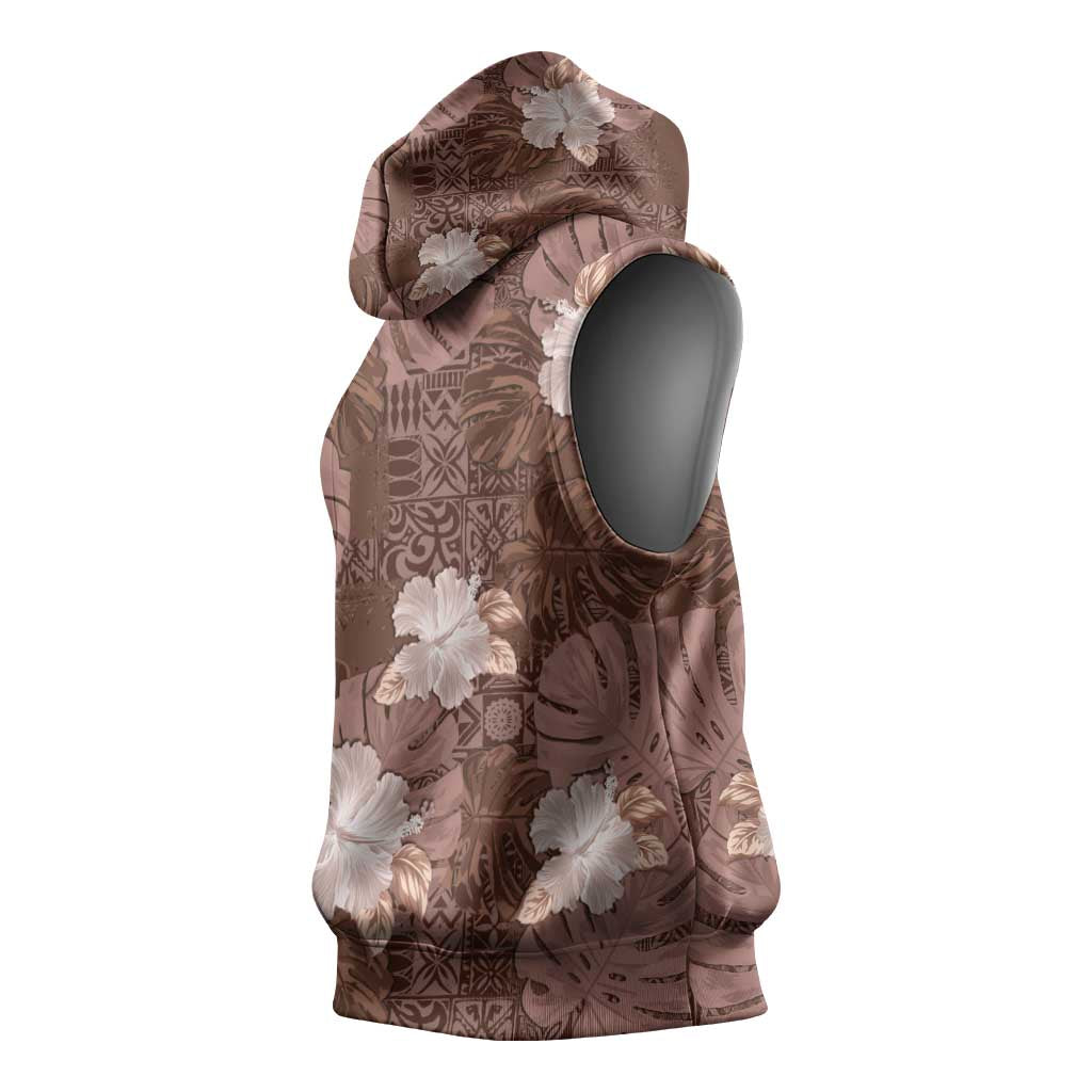 Hawaii Sleeveless Hoodie Brown Polynesian Monstera Patterns DT05 - Polynesian Pride