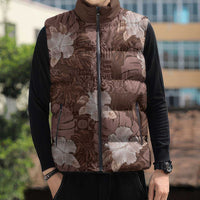 Hawaii Sleeveless Puffer Jacket Brown Polynesian Monstera Patterns DT05 - Polynesian Pride