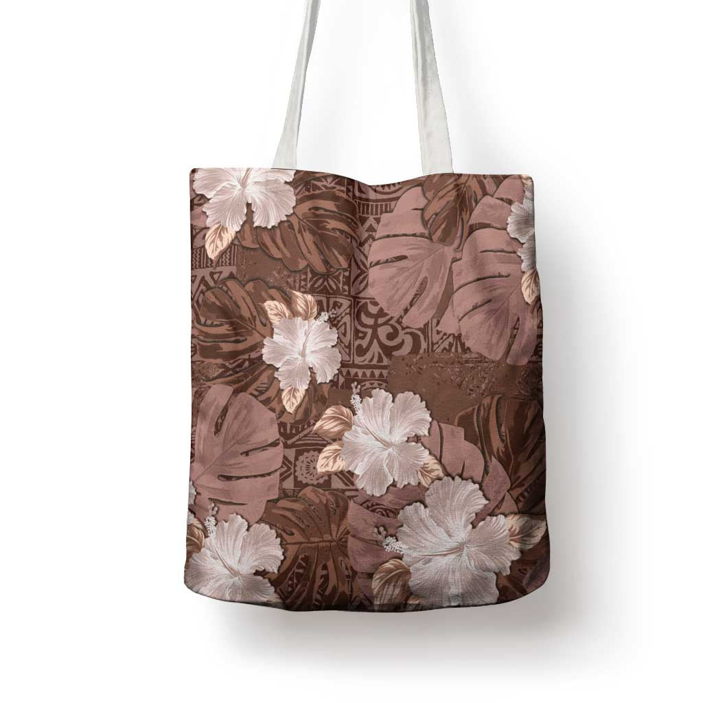 Hawaii Tote Bag Brown Polynesian Monstera Patterns DT05 - Polynesian Pride