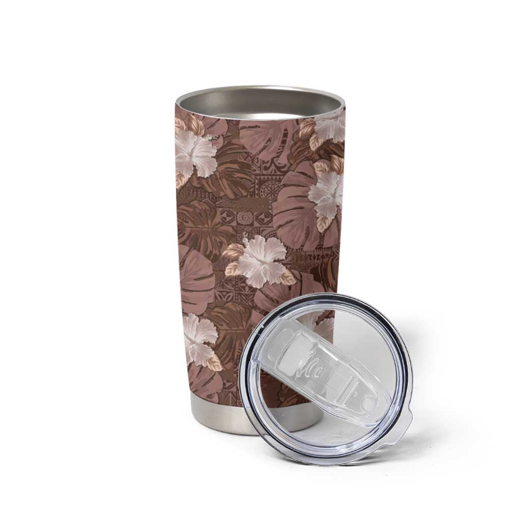 Hawaii Tumbler Cup Brown Polynesian Monstera Patterns - Polynesian Pride