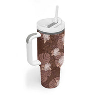 Hawaii Tumbler With Handle Brown Polynesian Monstera Patterns - Polynesian Pride