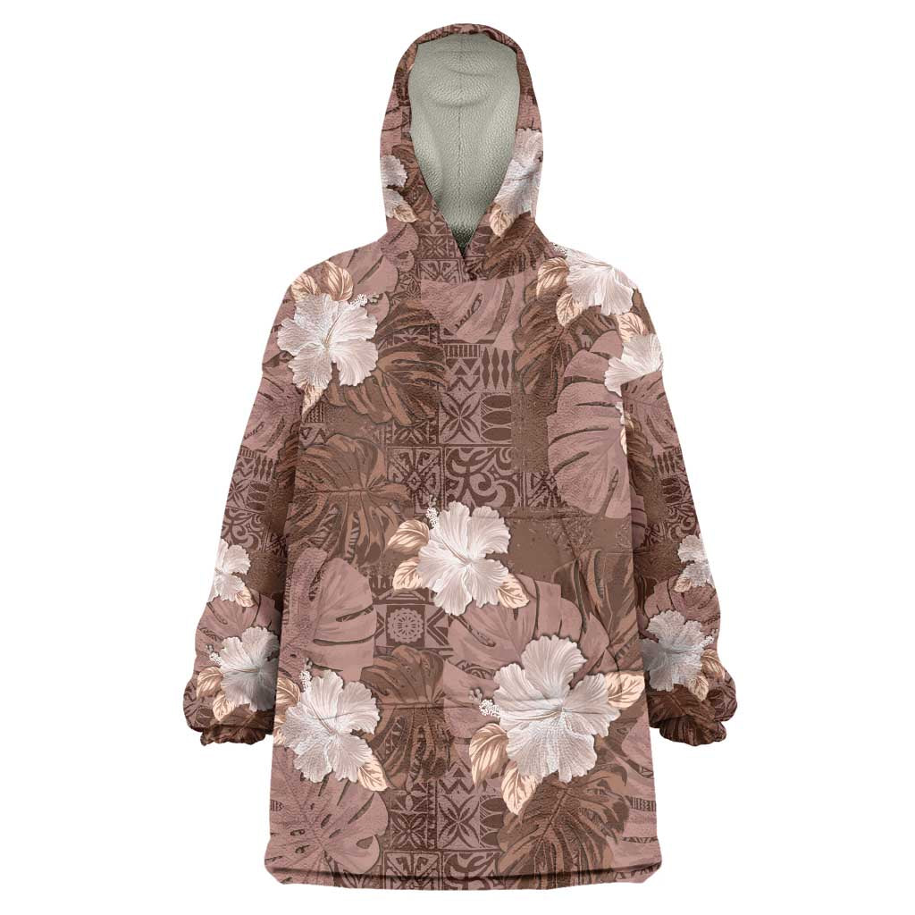 Hawaii Wearable Blanket Hoodie Brown Polynesian Monstera Patterns DT05 One Size Brown - Polynesian Pride