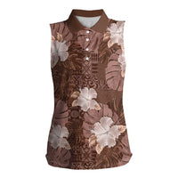 Hawaii Women Sleeveless Polo Shirt Brown Polynesian Monstera Patterns DT05 Female Brown - Polynesian Pride