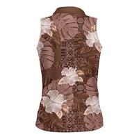 Hawaii Women Sleeveless Polo Shirt Brown Polynesian Monstera Patterns DT05 - Polynesian Pride