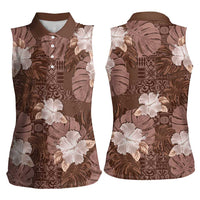 Hawaii Women Sleeveless Polo Shirt Brown Polynesian Monstera Patterns DT05 - Polynesian Pride