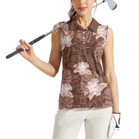 Hawaii Women Sleeveless Polo Shirt Brown Polynesian Monstera Patterns DT05 - Polynesian Pride
