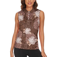 Hawaii Women Sleeveless Polo Shirt Brown Polynesian Monstera Patterns DT05 - Polynesian Pride