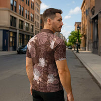 Hawaii Zipper Polo Shirt Brown Polynesian Monstera Patterns DT05 - Polynesian Pride