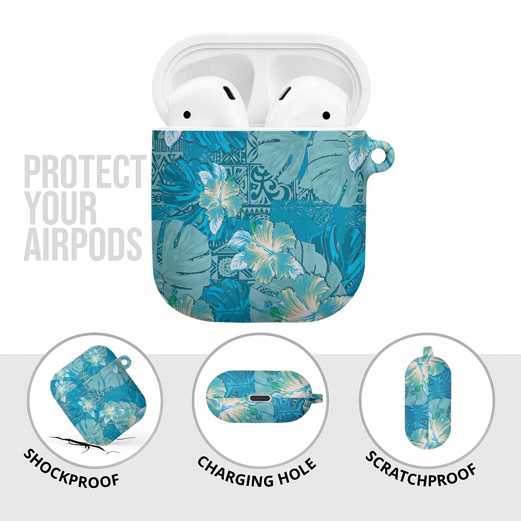 Hawaii AirPods Case Teal Polynesian Monstera Patterns - Polynesian Pride