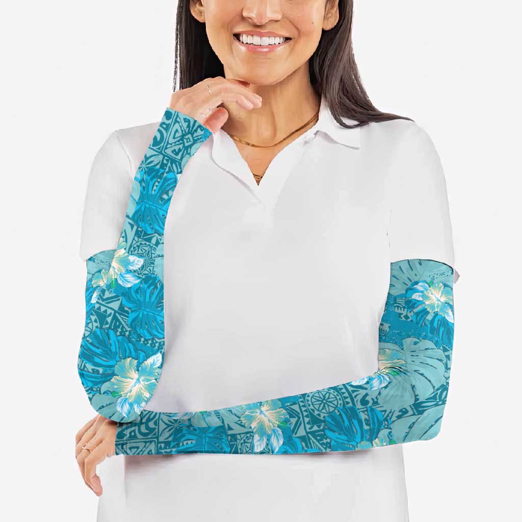 Hawaii Arm Sleeves Teal Polynesian Monstera Patterns DT05 - Polynesian Pride