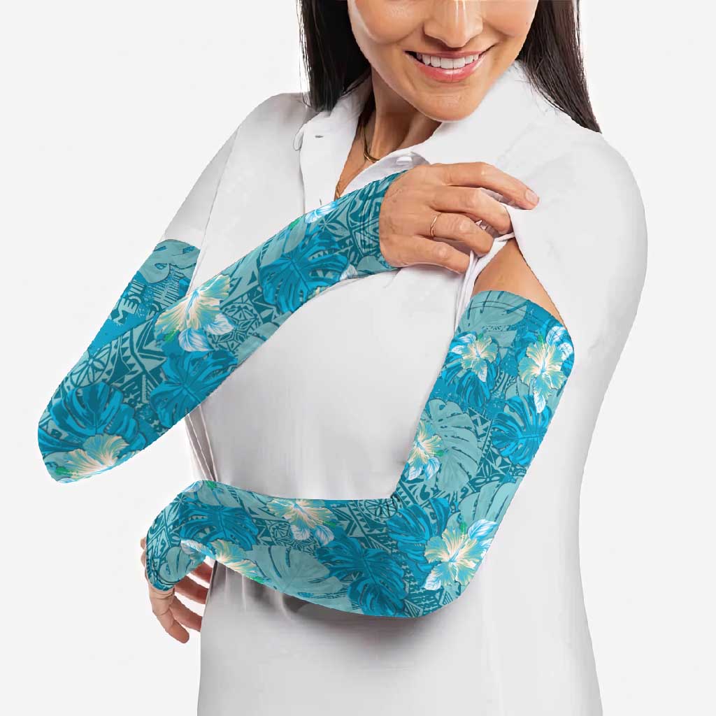Hawaii Arm Sleeves Teal Polynesian Monstera Patterns DT05 - Polynesian Pride