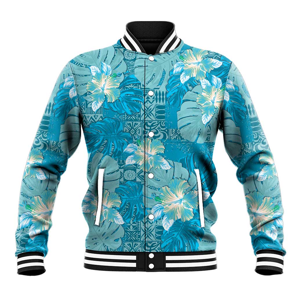 Hawaii Baseball Jacket Teal Polynesian Monstera Patterns DT05 Unisex Teal - Polynesian Pride