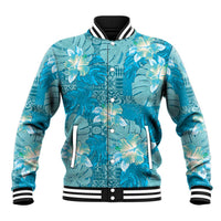 Hawaii Baseball Jacket Teal Polynesian Monstera Patterns DT05 Unisex Teal - Polynesian Pride