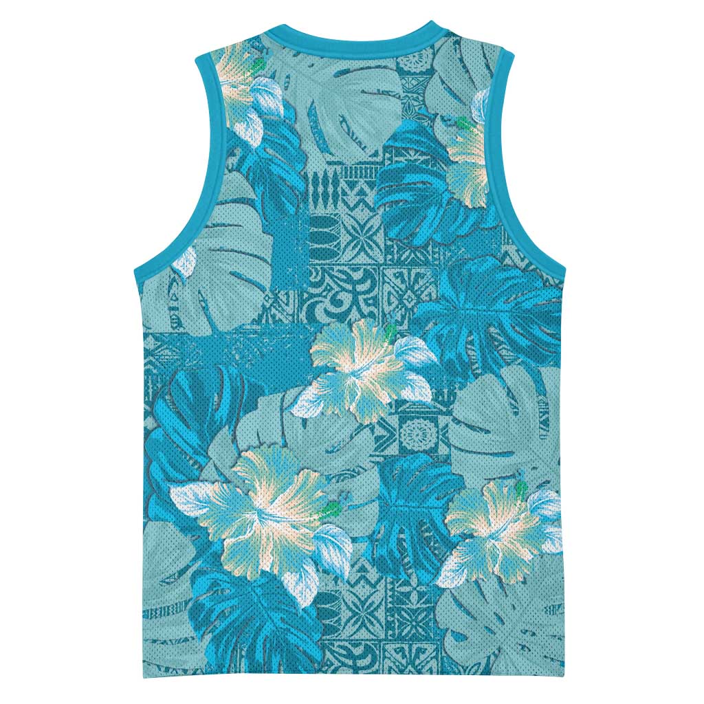 Hawaii Basketball Jersey Teal Polynesian Monstera Patterns DT05 - Polynesian Pride