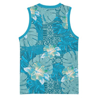 Hawaii Basketball Jersey Teal Polynesian Monstera Patterns DT05 - Polynesian Pride