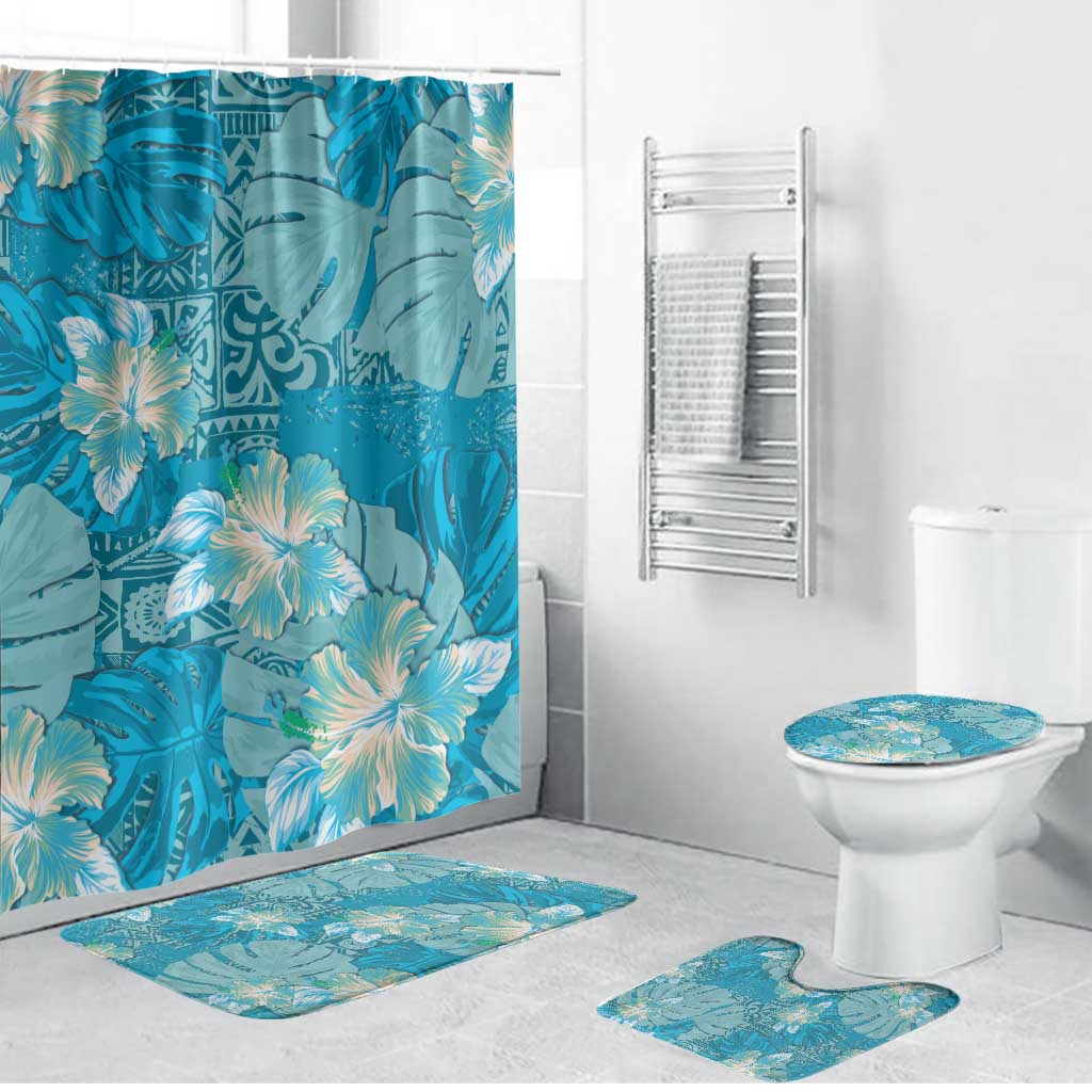Hawaii Bathroom Set Teal Polynesian Monstera Patterns - Polynesian Pride