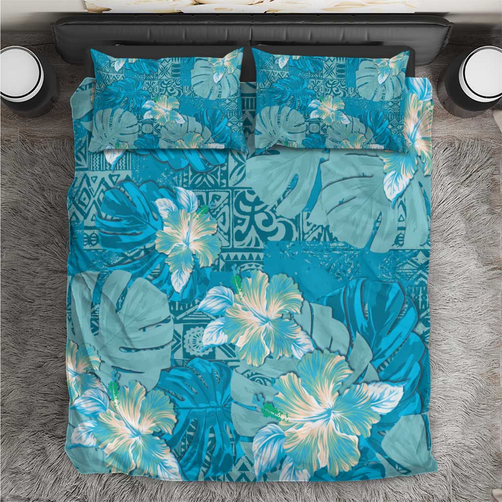 Hawaii Bedding Set Teal Polynesian Monstera Patterns - Polynesian Pride
