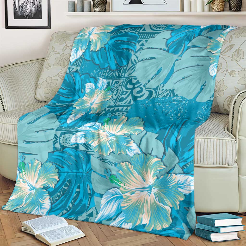 Hawaii Blanket Teal Polynesian Monstera Patterns - Polynesian Pride